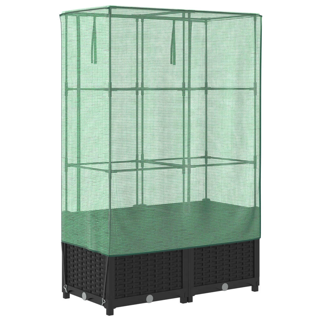 Aiuola rialzata/fioriera con copertura effetto rattan 80 x 40 x 138 cm nero 02_0038791