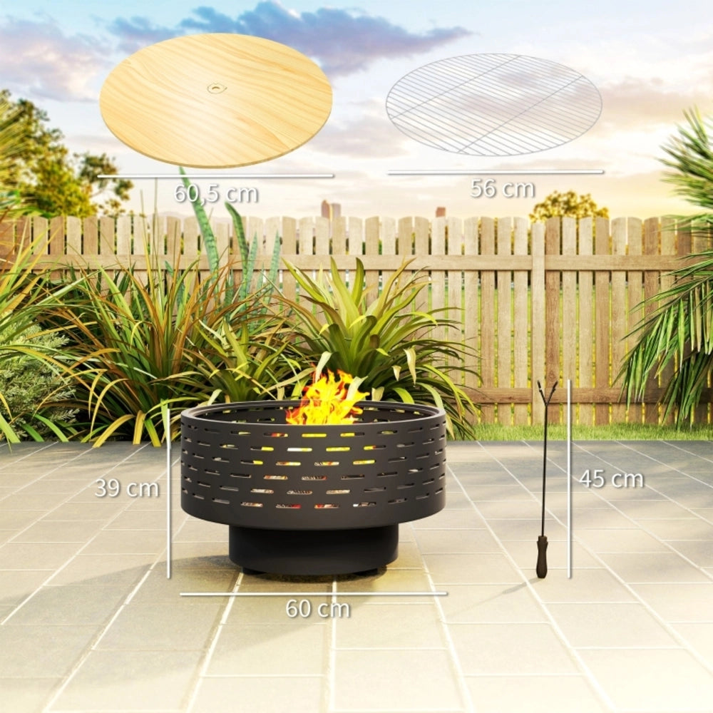 Braciere 3 in 1 con griglia e tavolino da giardino per esterni in acciaio inox grigio antracite 69 × 69 × 30 cm
