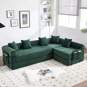 Divano modulare convertibile con tasca laterale, in velluto a coste, Verde Smeraldo, 270 × 180 × 64 cm