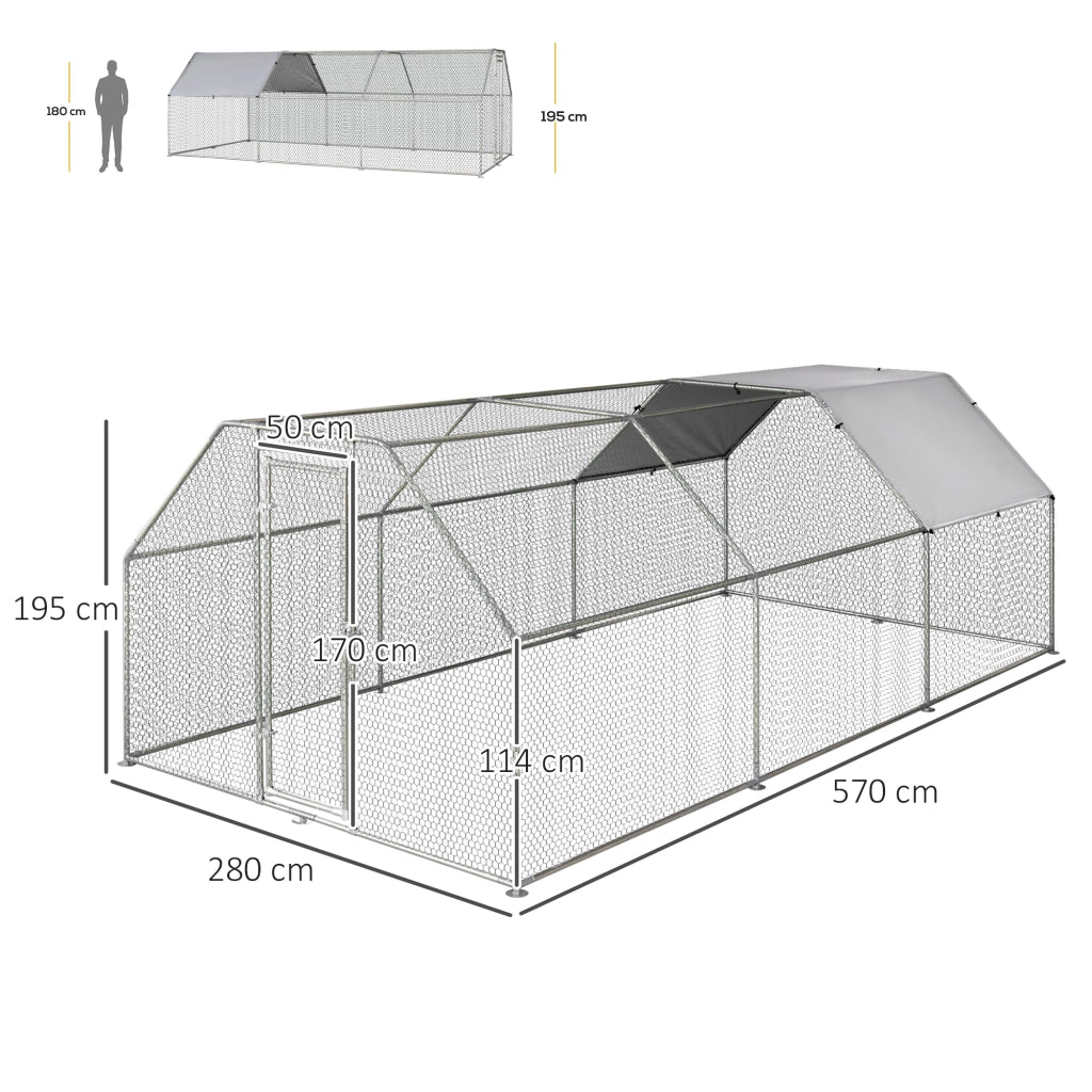 EasyComfort Recinto Gabbia per Galline in Metallo Galvanizzato Impermeabile, Pollaio con Porta e Copertura Oxford, 280x570x195cm