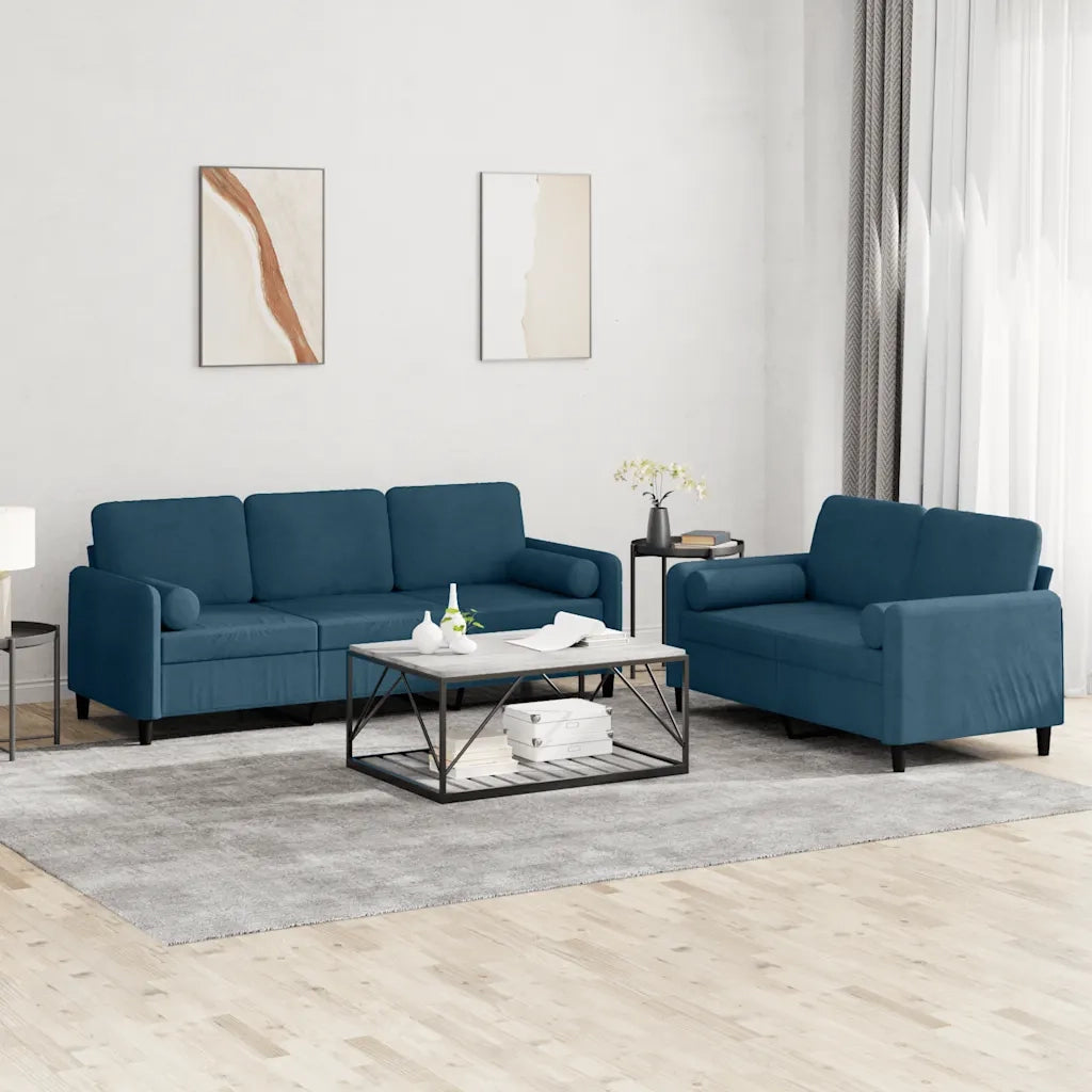 Set di Divani 2 pz con Cuscini Blu in Velluto 3202043