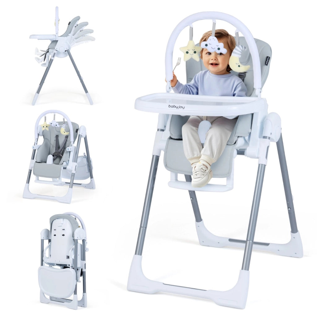 Seggiolone per bambini pieghevole ¨¨ portatile con altezza regolabile, Seggiolone per bambini schienale reclinabile Grigio chiaro-Seggioloni
