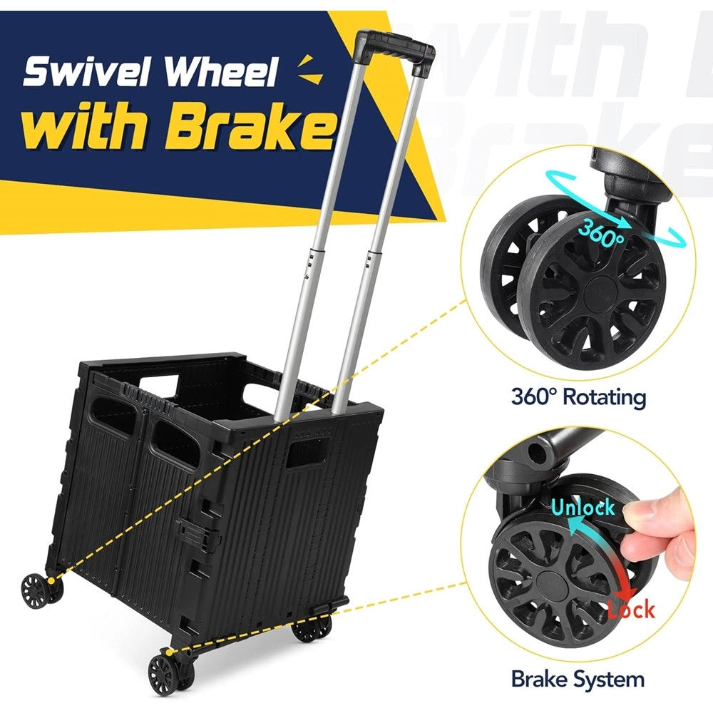 Trade Shop - Carrello Per La Spesa Multiuso Nero Pieghevole ‎grande Capacità Ruote Girevoli Con Freno -