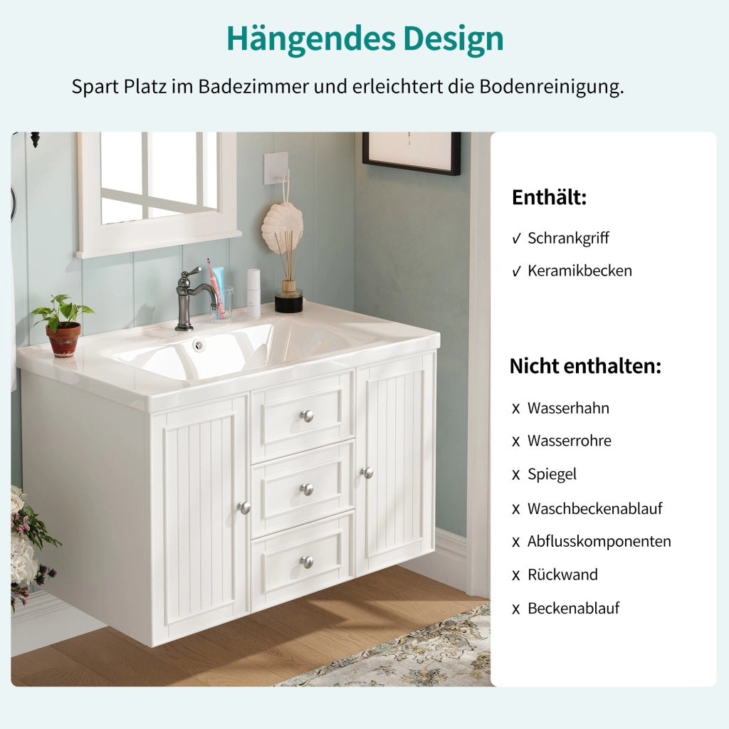 MOBILE bagno sospeso con lavabo in ceramica 78,5x46x46,8 cm bianco