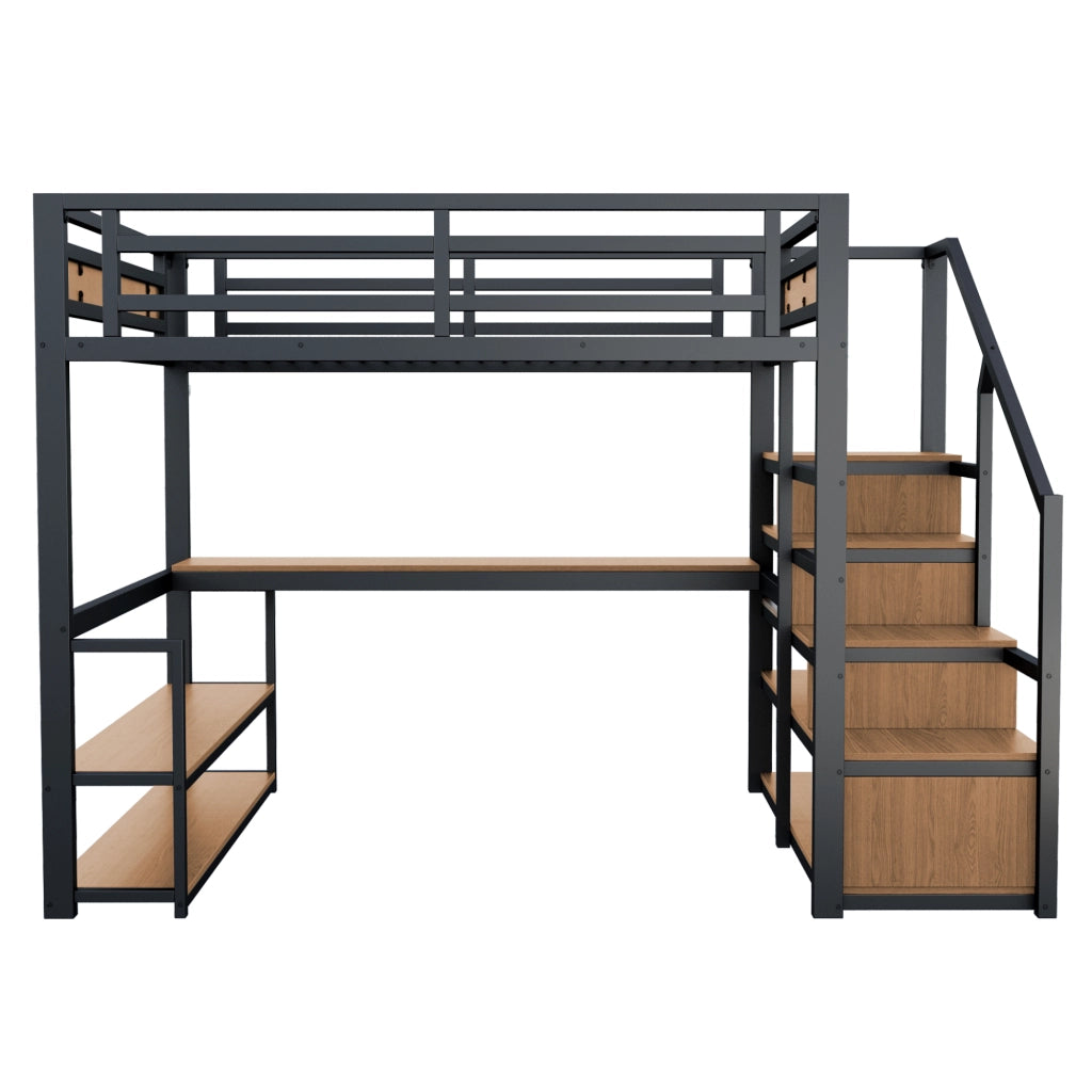 Letto a castello metallico nero con funzione contenitiva e tavolo dimensioni 140x200 cm
