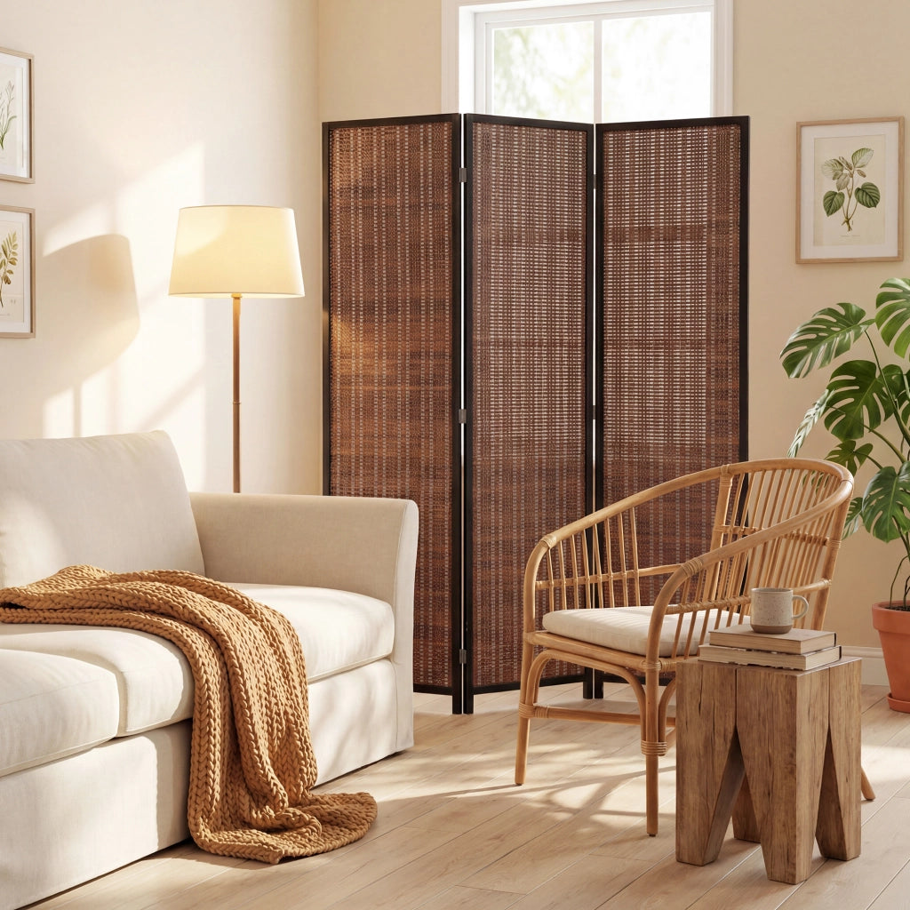 Paravento in legno 3 pannelli ¨C zephmum ¨C marrone 135x180 cm