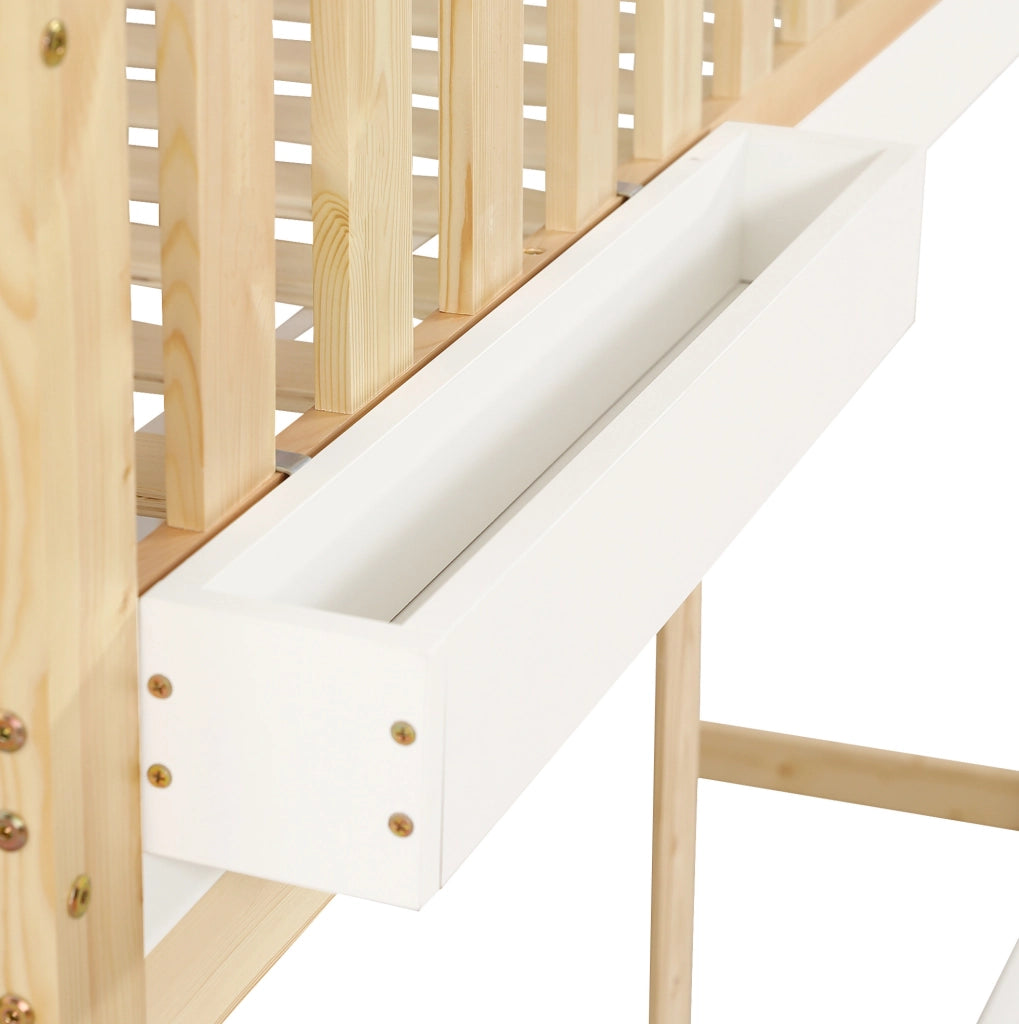 Letto a soppalco per bambini 90x200 cm in pino e MDF bianco con contenitore -