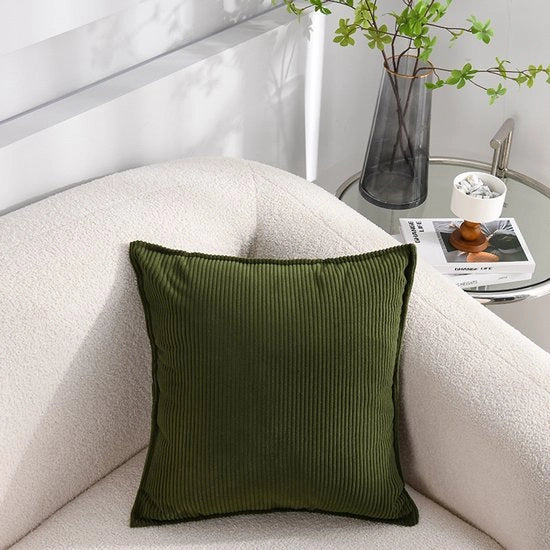 Set di 2 coperte per cuscini in corduroy morbido - coperte per cuscini a quadretti a strisce - coperture decorative per cuscini - per divano, auto, terrazzo, camera da letto, soggiorno - 40x40cm - Verde scuro