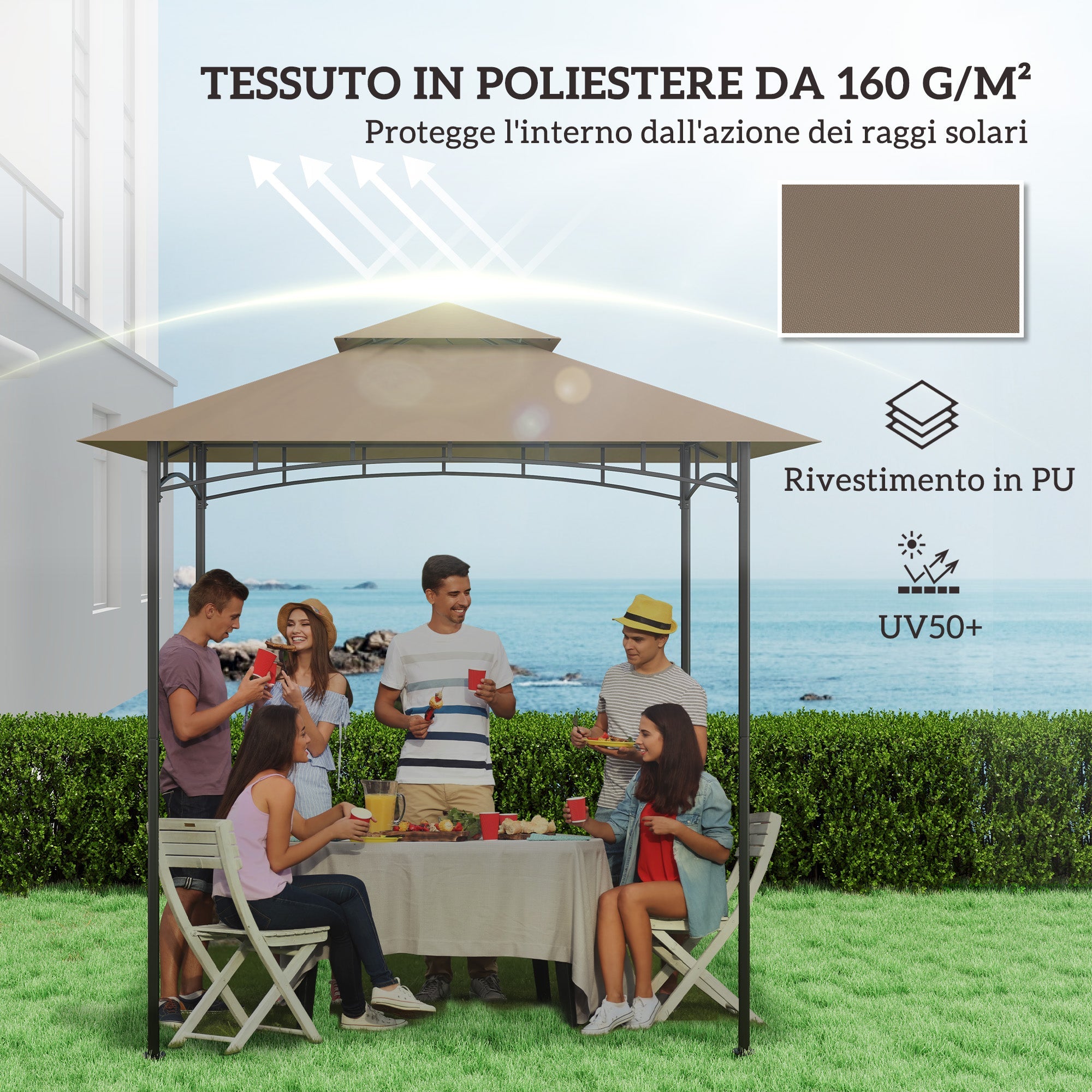 Copertura per Gazebo da Giardino 244x152 cm a 2 Livelli in Poliestere 160gsm Cachi