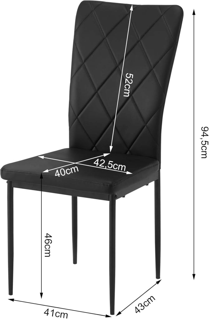 Set di 4 Sedie per Sala da Pranzo, Sedie da Cucina con Schienale Alto, con Gambe in Metallo e Rivestimento in Ecopelle, Nero, EZS21sz-4
