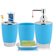 Set accessori bagno 4 pezzi - Ospite per spazzolini da denti - Dispensatore di sapone - Contenitore per sapone - Bacinella per spazzolini da denti - PP plastica nera/blu