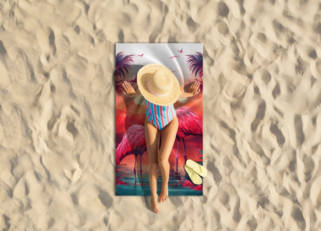 Telo Mare Grande 100x180 Spugna Spiaggia Piscina Maui Flamingo Sunset D23