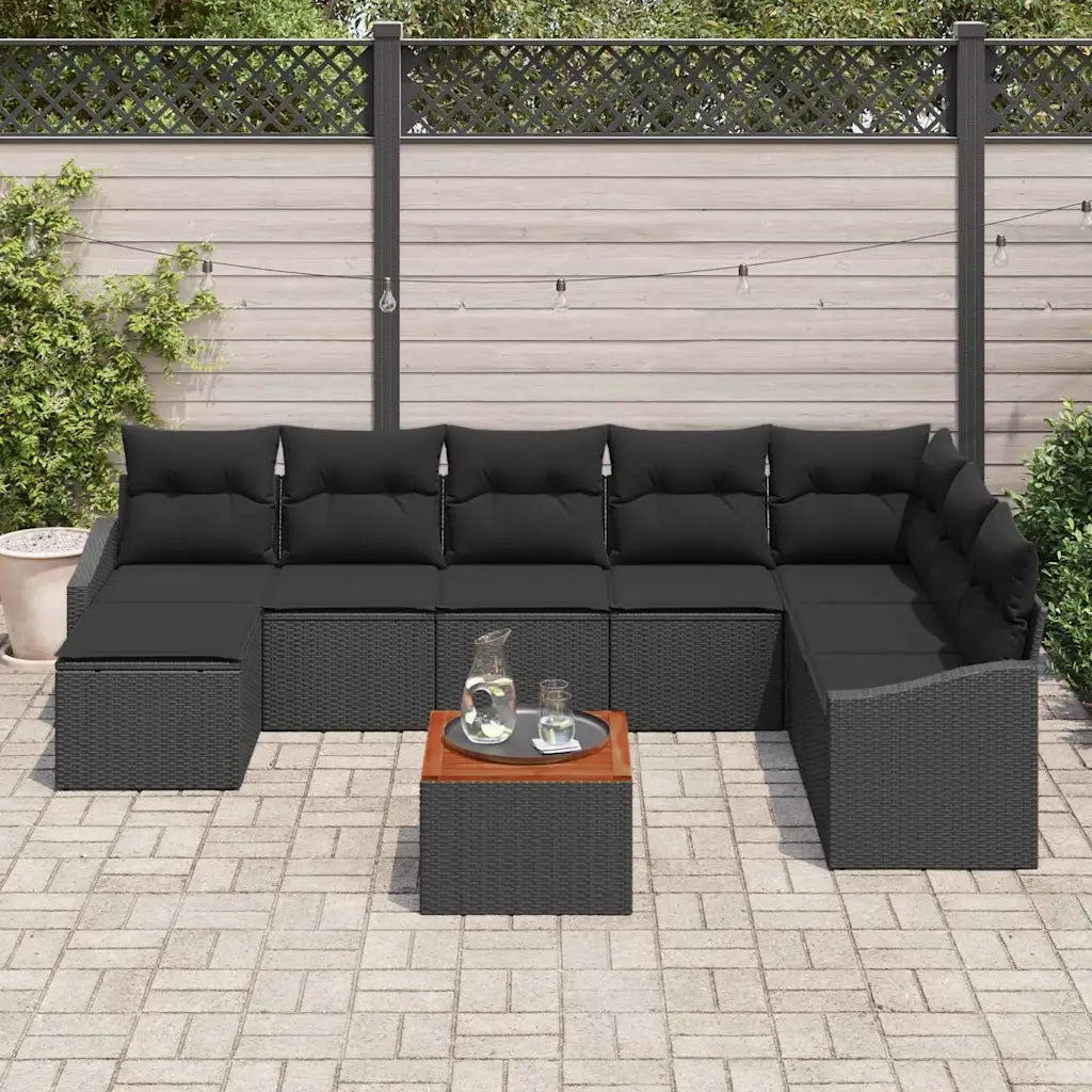 Set Divano da Giardino con cuscino 9 pcs Nero polyrattan 3347870