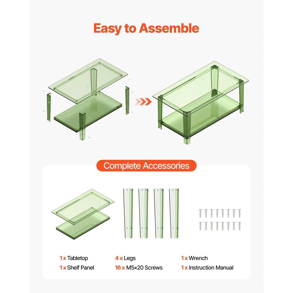 Acrylic Coffee Table, 2-tier Side Table With Storage Surface, Modern Rectangular Acrylic Table Ideal For Dining Room, Kitchen Island, Restaurant, Office, 50 X 80 X 40 Cm (Green)