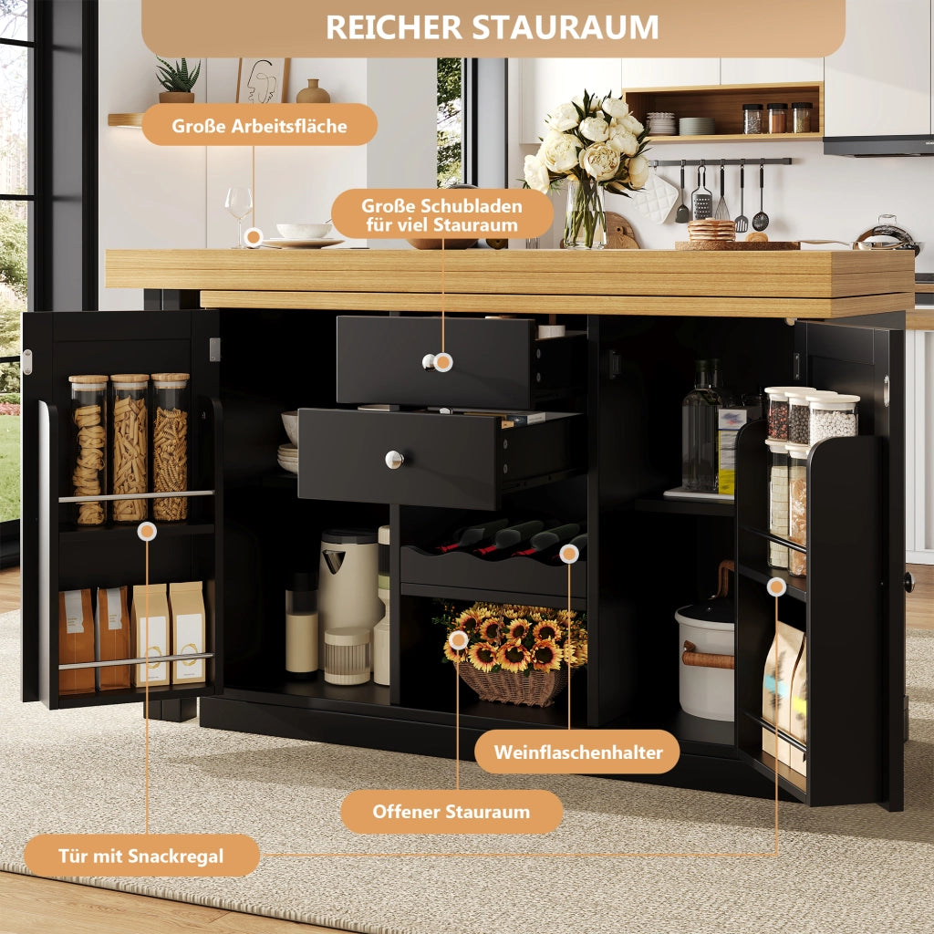 TAVOLO Cucina allungabile 120-197x40x74 cm girevole 360° MDF nero