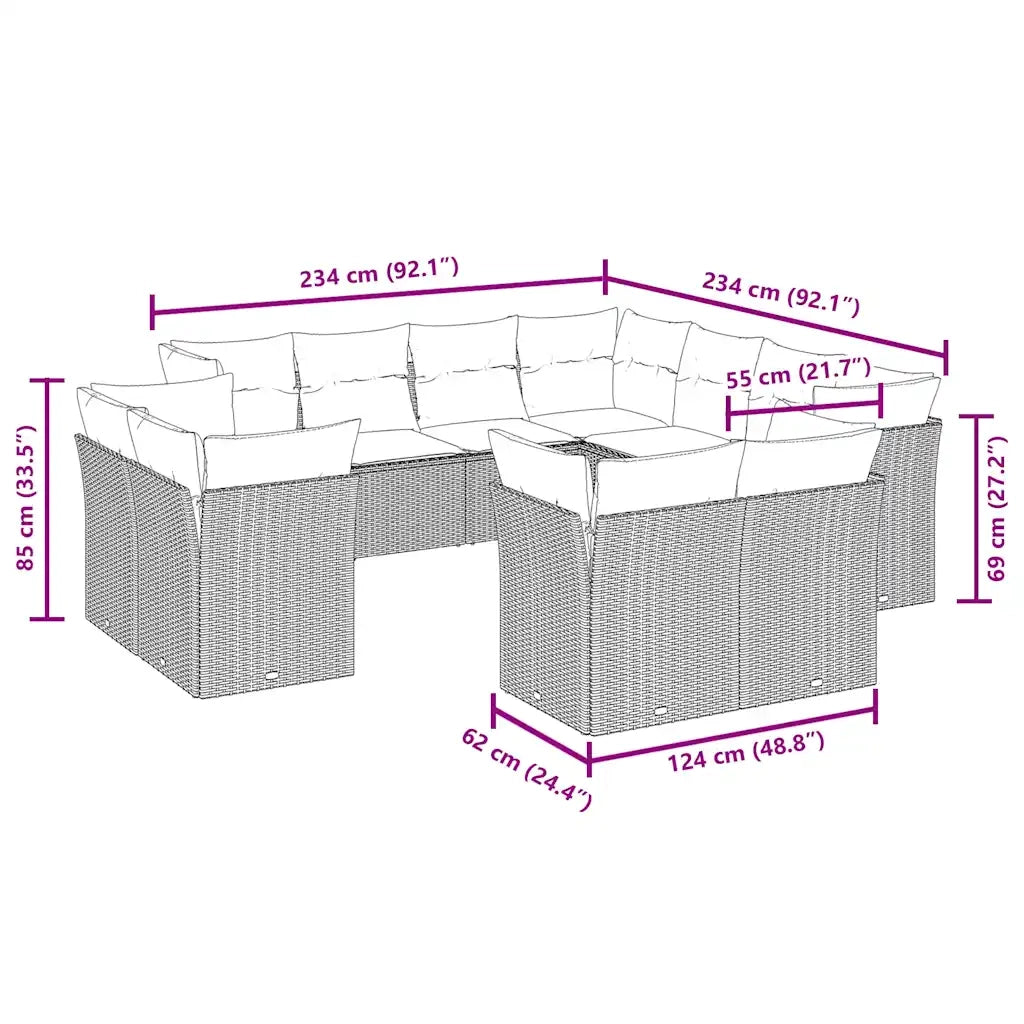 Set Divani da Giardino 11 pz con Cuscini in Polyrattan Nero 3250345