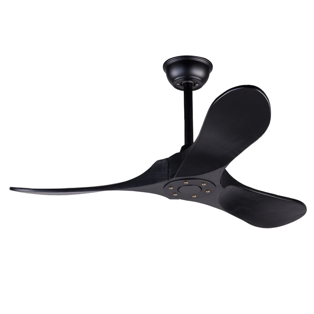 Ventilatore da soffitto da 42 pollici nero con 3 pale in legno massello e telecomando