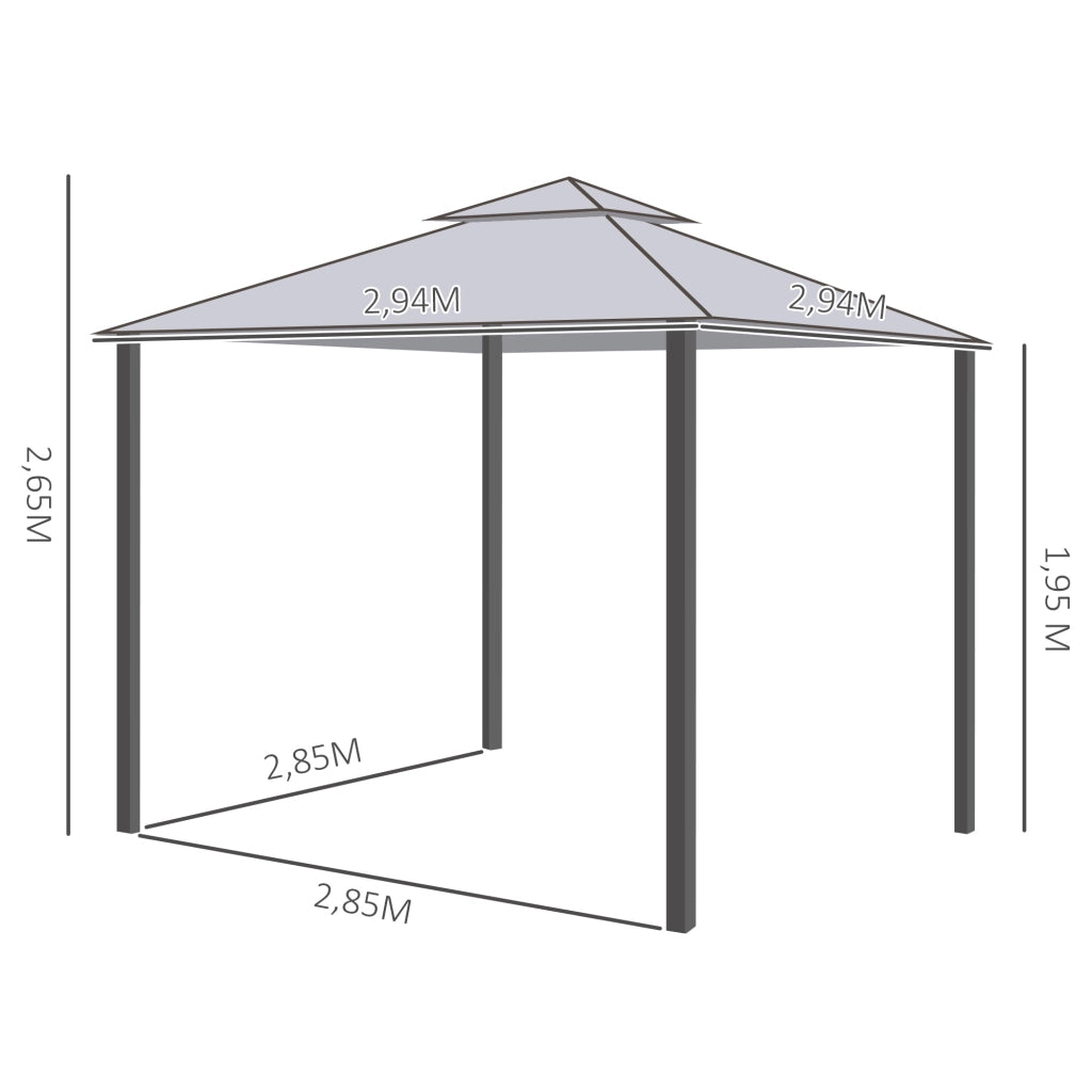 Gazebo Da Giardino – 294 x 294 Cm – Poliestere – Grigio Antracite – 4 Pareti Con Rete Antinsetti