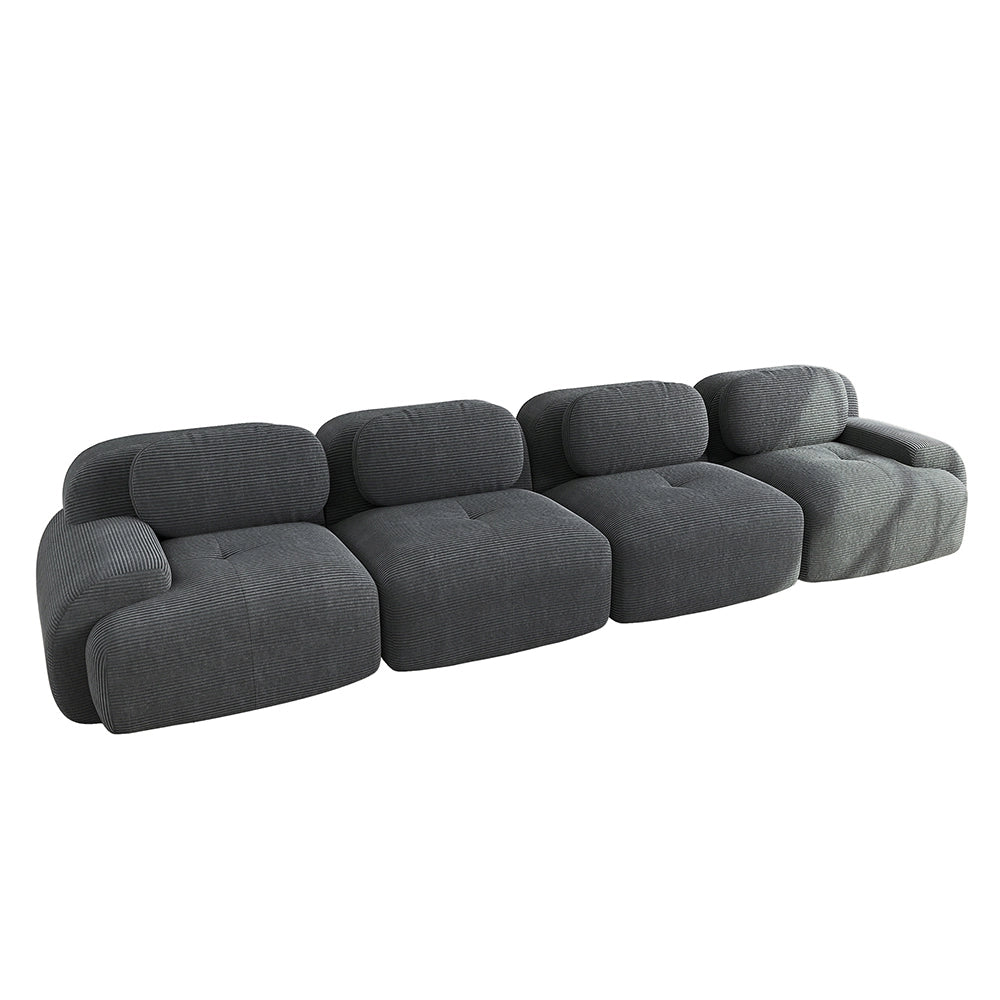 Divano 4 posti in velluto - Xylo - Imbottitura 32D, sottovuoto, modulabile, adatto animali, grigio