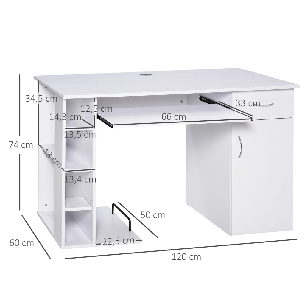 Scrivania per computer con scaffale e cassetto ¨C zephmum ¨C bianco MDF 120x60x74 cm