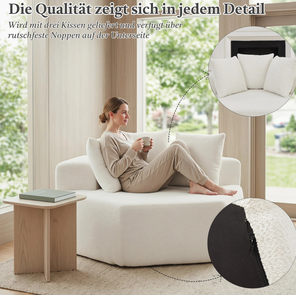 Poltrona lounge modulare esagonale in ciniglia beige