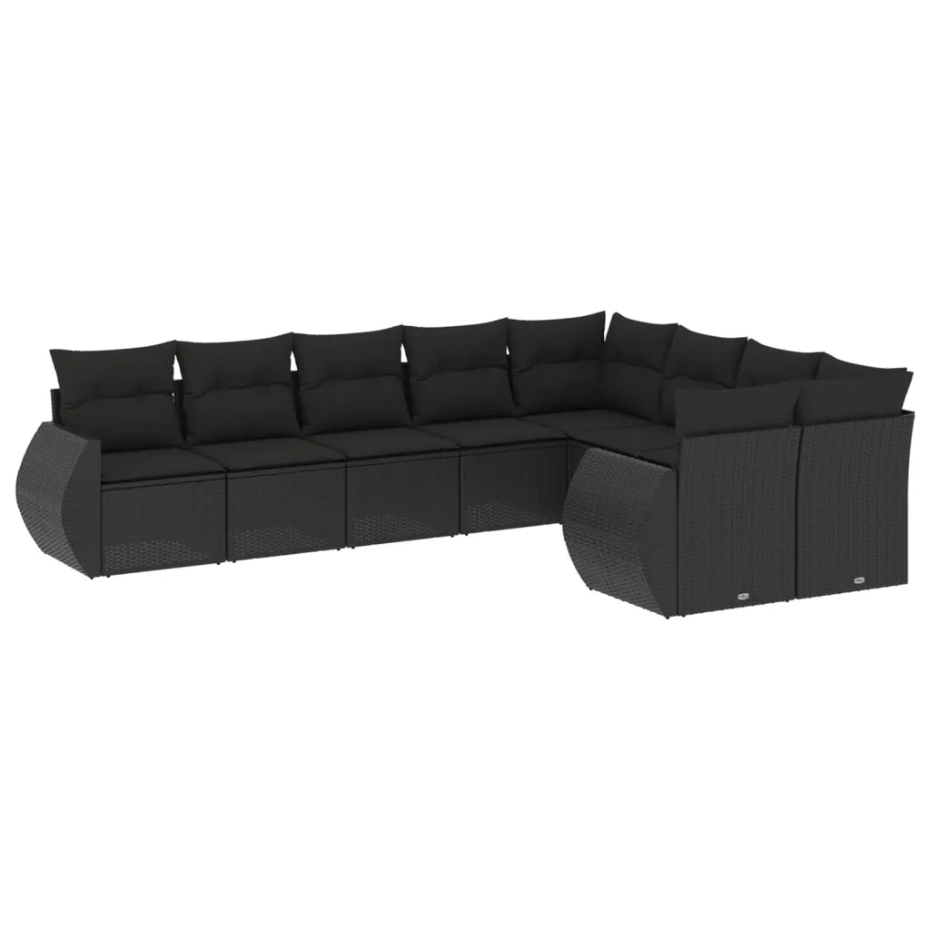 Set Divani da Giardino 9 pz con Cuscini Nero in Polyrattan 3221834