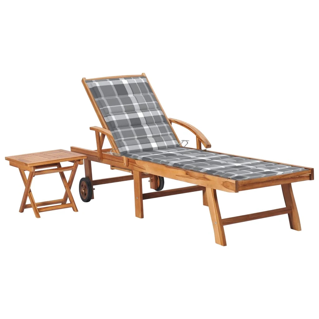 Sdraio sedia a sdraio prendisole lettino da giardino terrazza arredamento da esterno con tavolo e cuscino in legno massello di teak 02_0012649