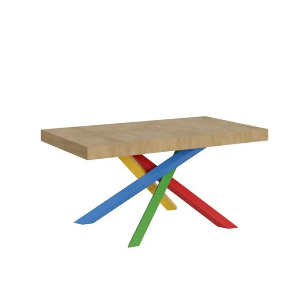 Tavolo allungabile 180/440x90 cm Volantis colore quercia natura gambe multicolore 4/B
