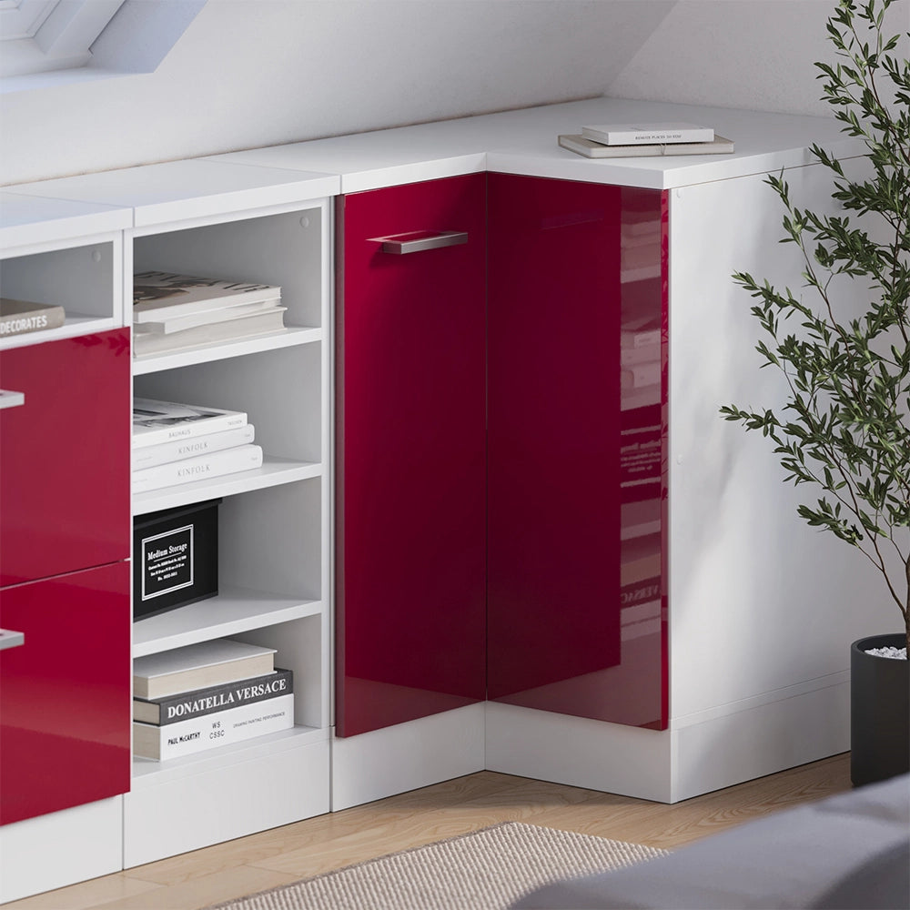 Mobile sottotetto Mobile angolare Rion Rosso lucido/Bianco 75.6 x 83.8 cm con 1 porta, carcassa dell’armadio profondità 60 cm Vicco