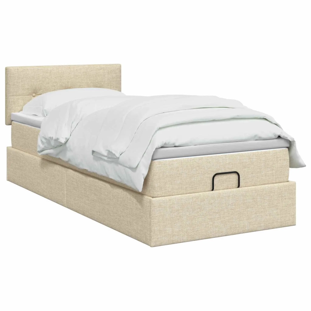 Letto Ottomano con Materasso e LED Crema 90 x 200 cm Tessuto 3456882