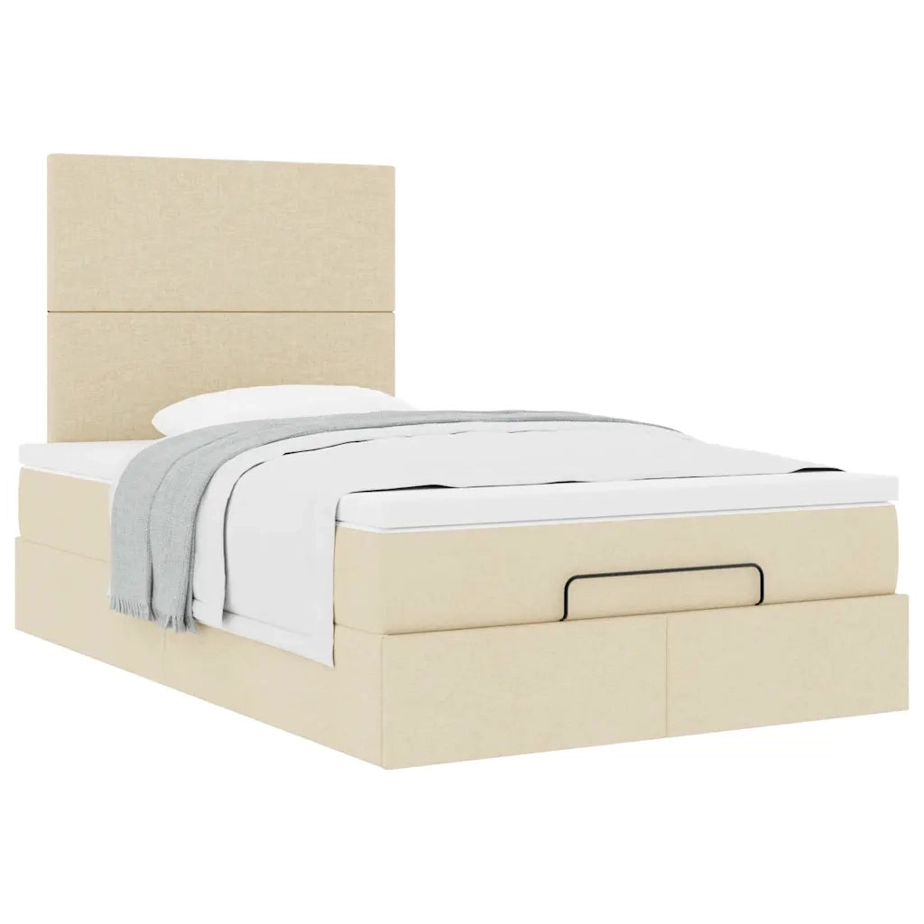 vidaXL Struttura Letto Pouf con Materasso Crema 120x200 cm in Tessuto