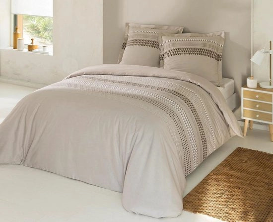 Coperta letto 240 x 220 cm - 100% cotone - beige taupe e marrone - coperta letto 240 x 220 cm in cotone.