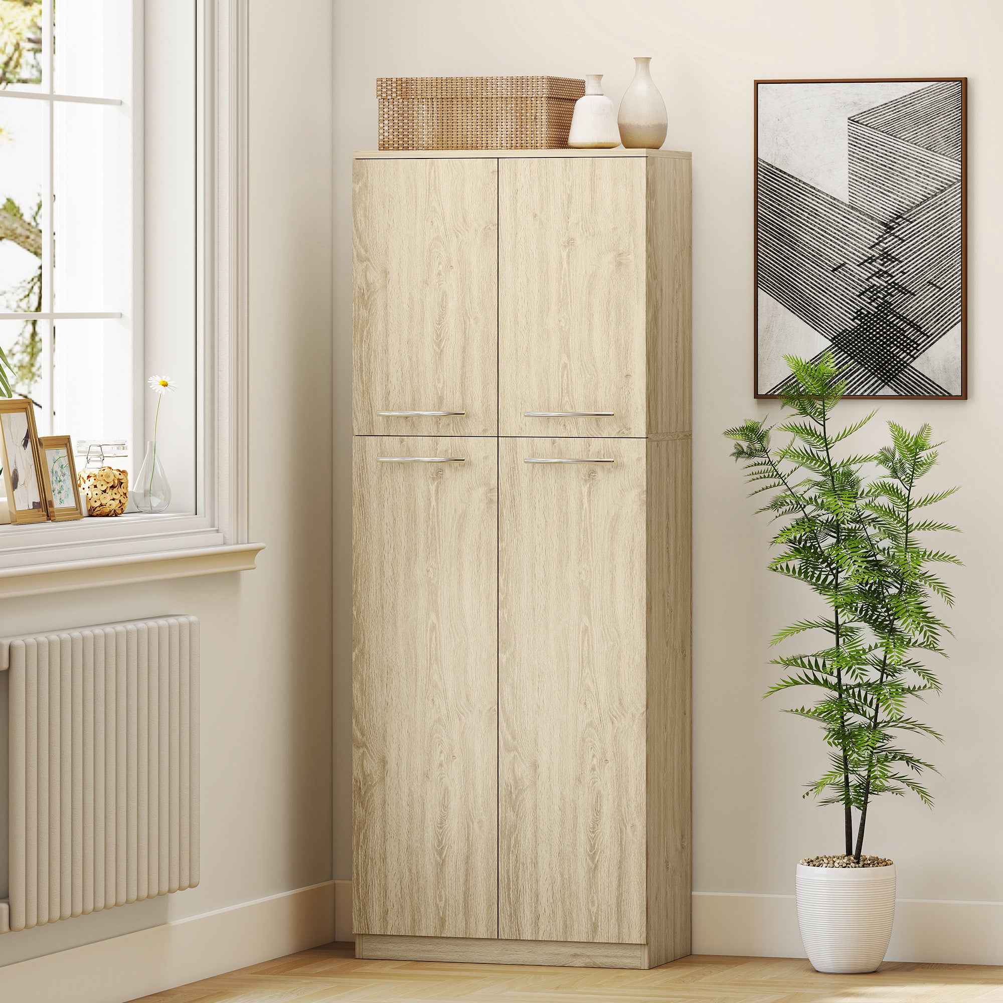 Mobile Contenitore Minimal 59x31x155 cm con 2 Armadietti e Mensole Regolabili in Legno Rovere