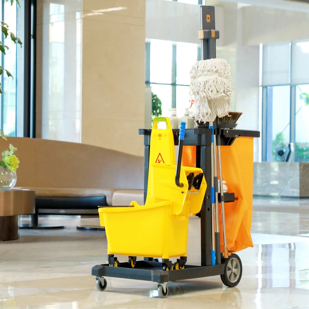Carrello per Pulizia con 3 Ripiani e Ruote ¨C zephmum ¨C Nero e Giallo 121x50.5x96.5 cm