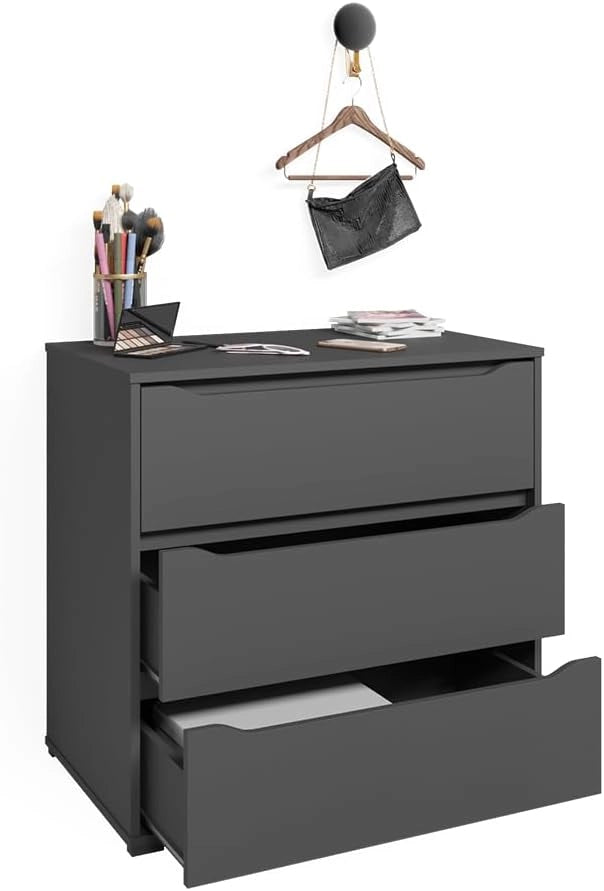 Cassettiera per camera da letto Ruben, Antracite, 48 x 77.6 cm con 3 cassetti, per riporre abiti e oggetti di uso quotidiano