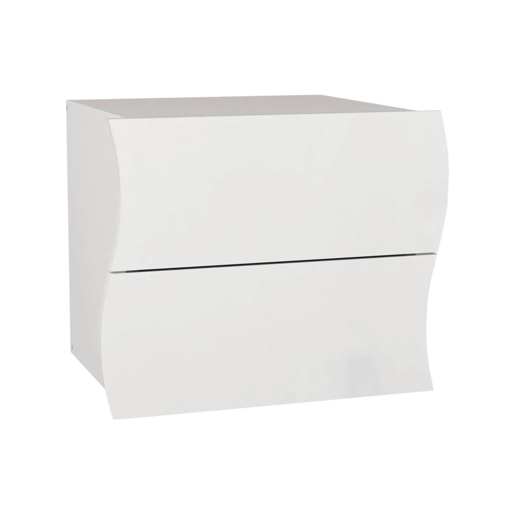 Comodino ondulato moderno a 2 Thanatos, Made in Italy, Tavolino da notte, Mobiletto per camera da letto, cm 50x40h41, colore Bianco lucido