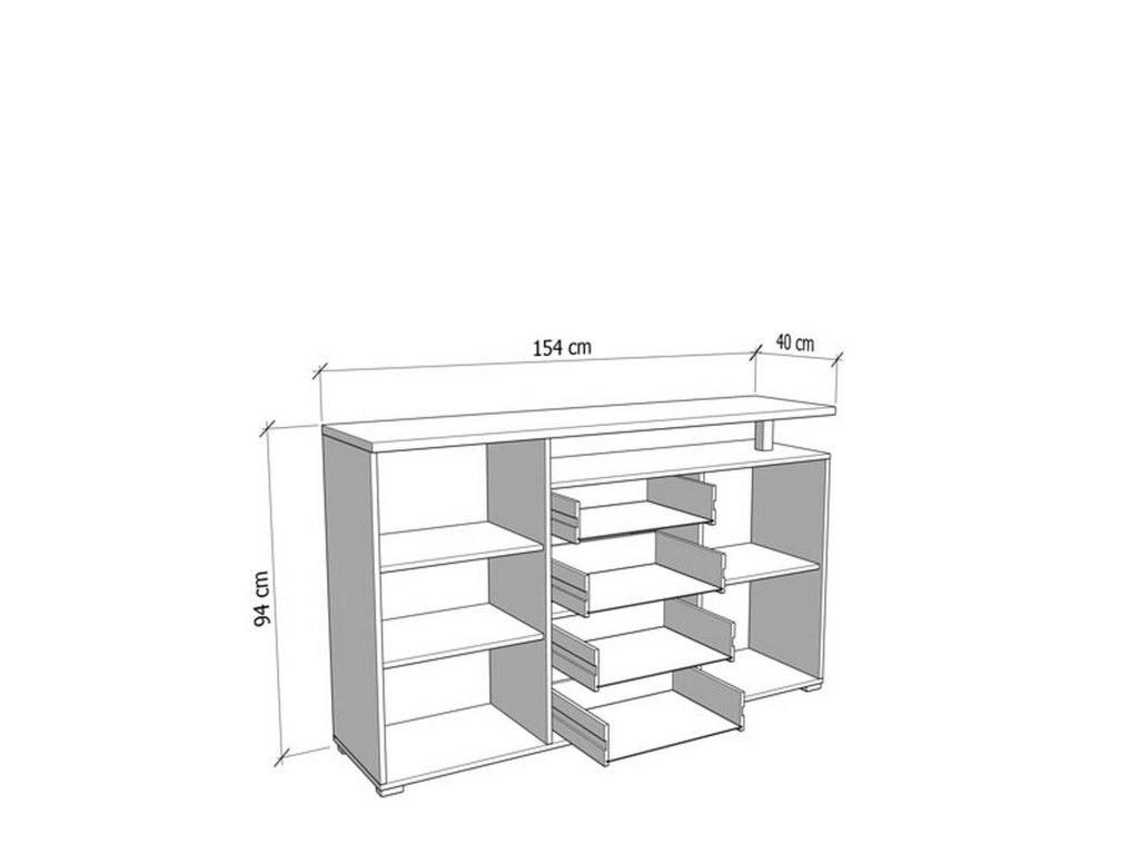 Madia Levate, Credenza 4 Cassetti, 154x40x94h cm Bianco