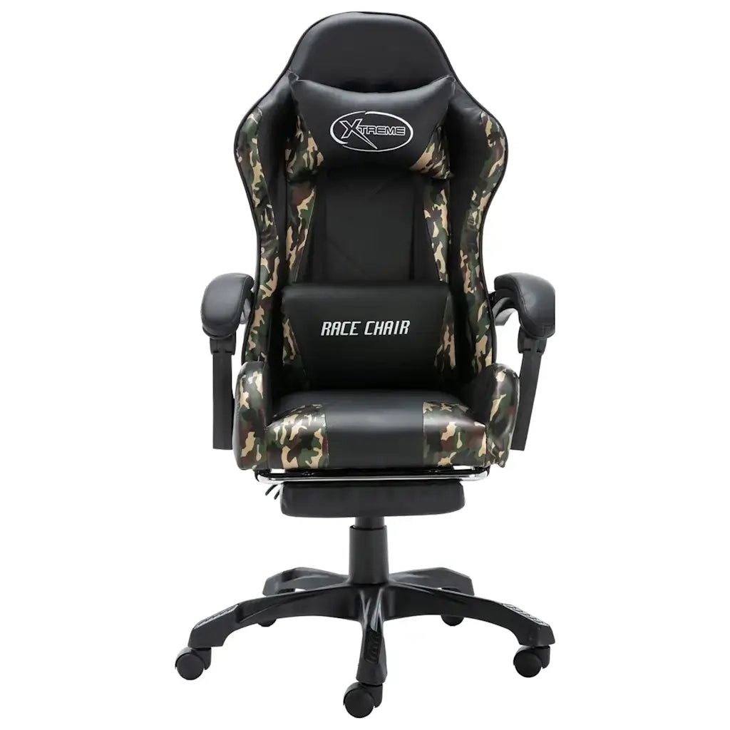 Sedia da Ufficio | Sedia da Gaming con Poggiapiedi Nera e Mimetica in Similpelle