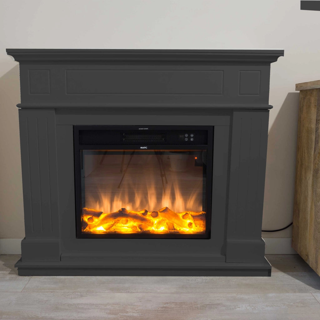 Camino Elettrico da Pavimento 110x95x25 cm Effetto Fiamma 1500W Sined Pienza Grigio Scuro