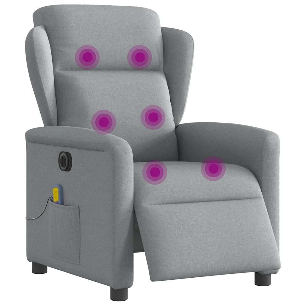 Divano Sedia-Poltrona Reclinabile Massaggio Elettrica Grigio Chiaro Tessuto 588644