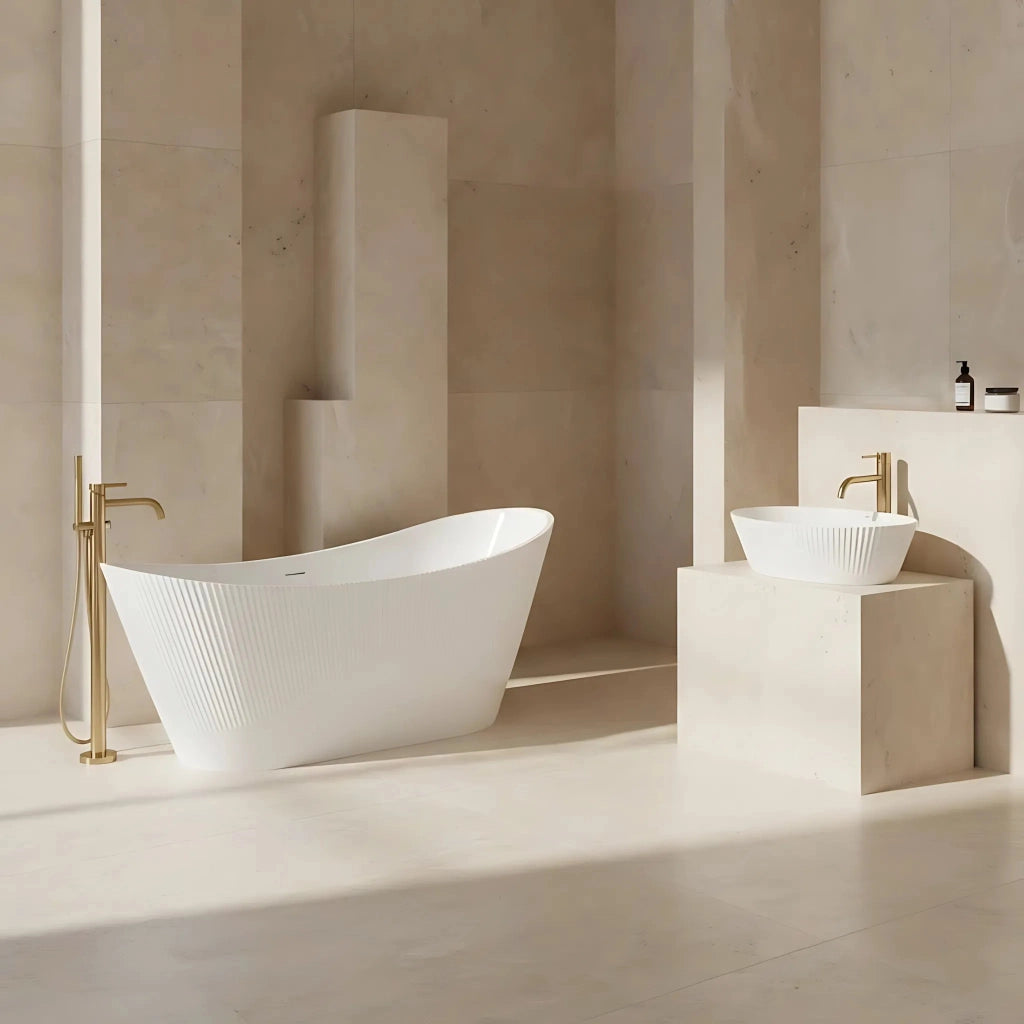 Vasca Da Bagno Freestanding In Acrilico Atena 170 Copritappo rame spazzolato