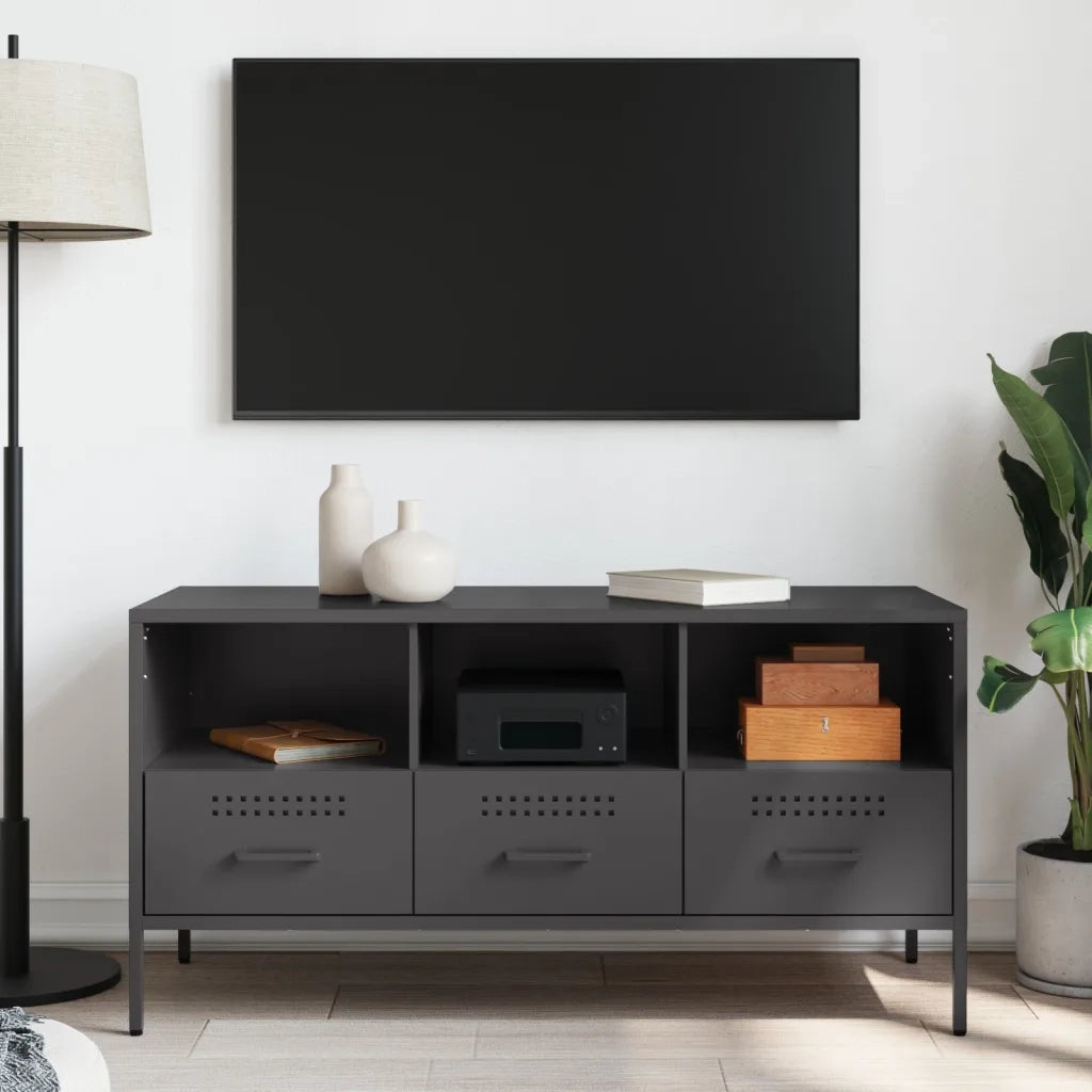 Mobile TV-Credenza per TV-Console TV Nero 100,5x39x50,5 cm in Acciaio