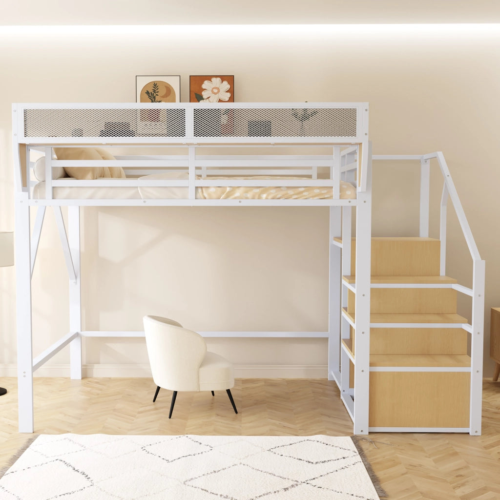 Letto a soppalco 140 x 200 cm; doppio con scala di sicurezza e ripiano rimovibile; senza materasso