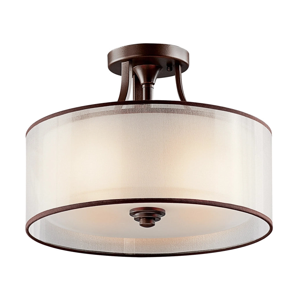 Lampada A Soffitto Contemporanea Lacey Acciaio Bronzo Antico Tessuto 3 Luci E27