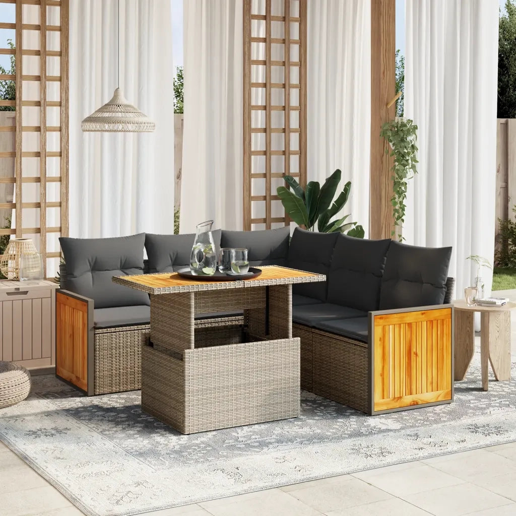 Set Divano da Giardino 6 pz con Cuscini Beige in Polyrattan 3273958