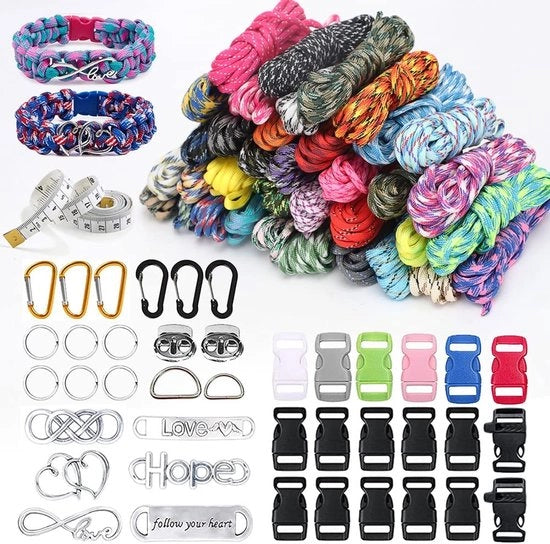 Set di Paracord 550 - Corda Multifunzionale - Bracciale DIY - Fermo Cavi e Aghi - Diametro 4 mm - Resistente e Forte - Corda di Seta