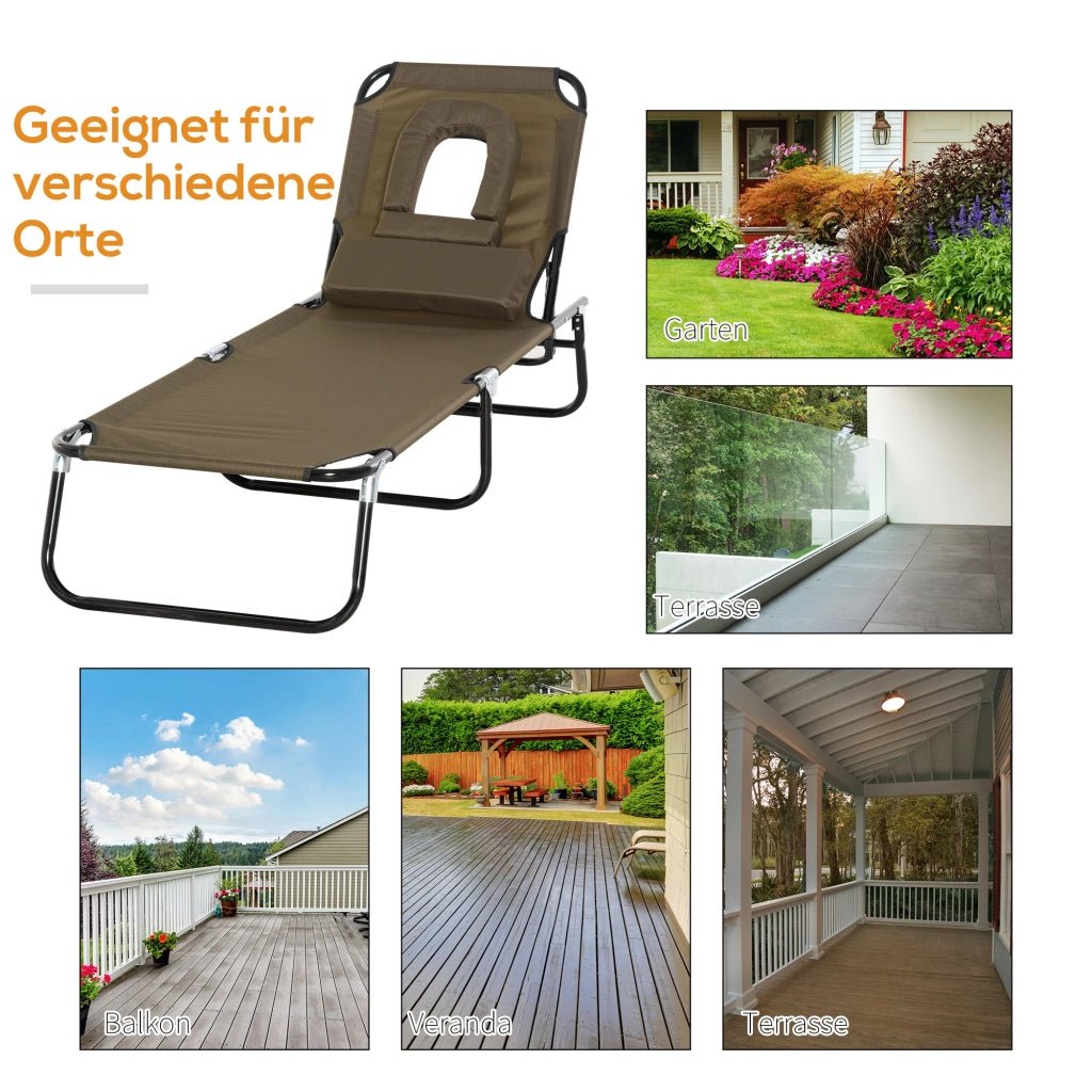 Lettino da giardino pieghevole con cuscino ¨C zephmum ¨C 4 posizioni regolabili, marrone