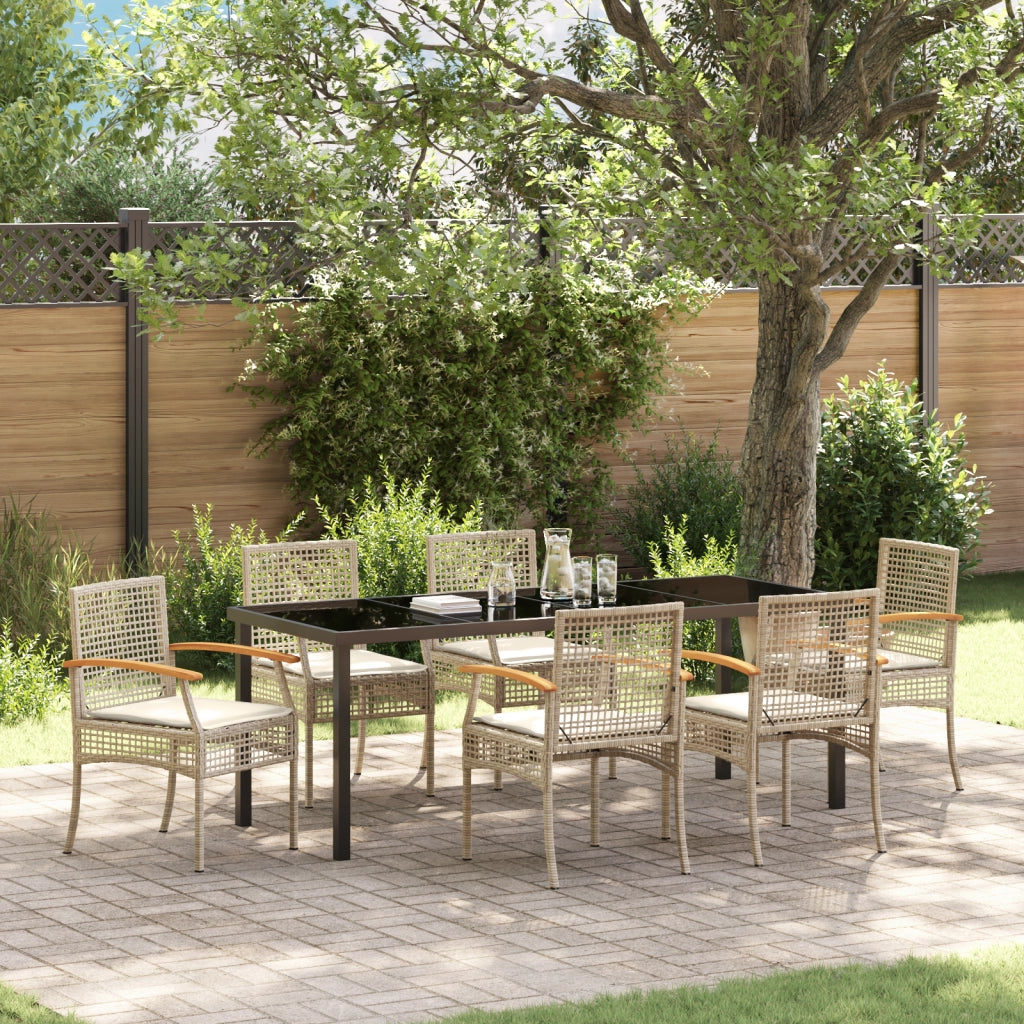 Set di Pranzo da Giardino con Cuscini Beige Rattan Polivalente 7 Pezzi