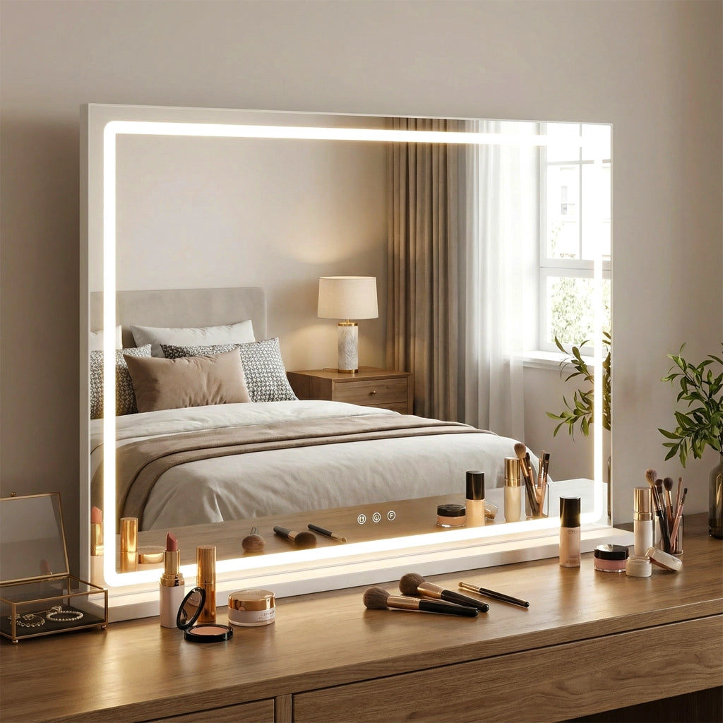 Specchio hollywood luci 3 colori luminosità regolabile touch-Specchio illuminato tavolo parete camera letto trucco Bianco