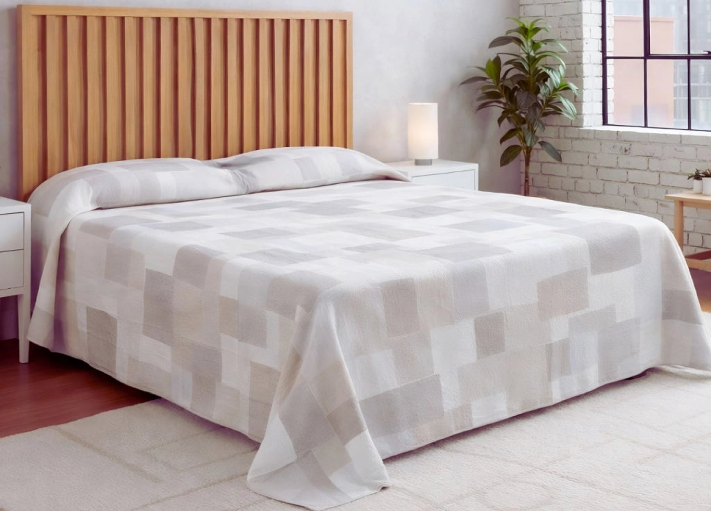 Copriletto Piquet Primavera Estate 100% Cotone Disegno Brick - Singolo - Beige